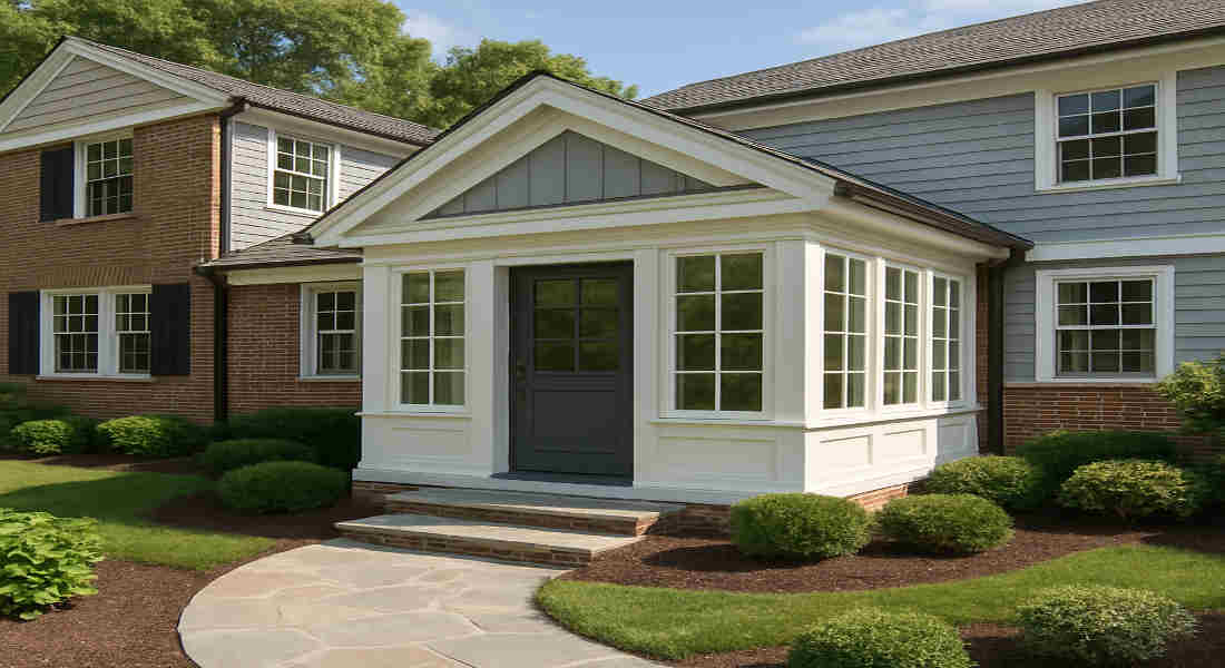 mudroom addition front of house